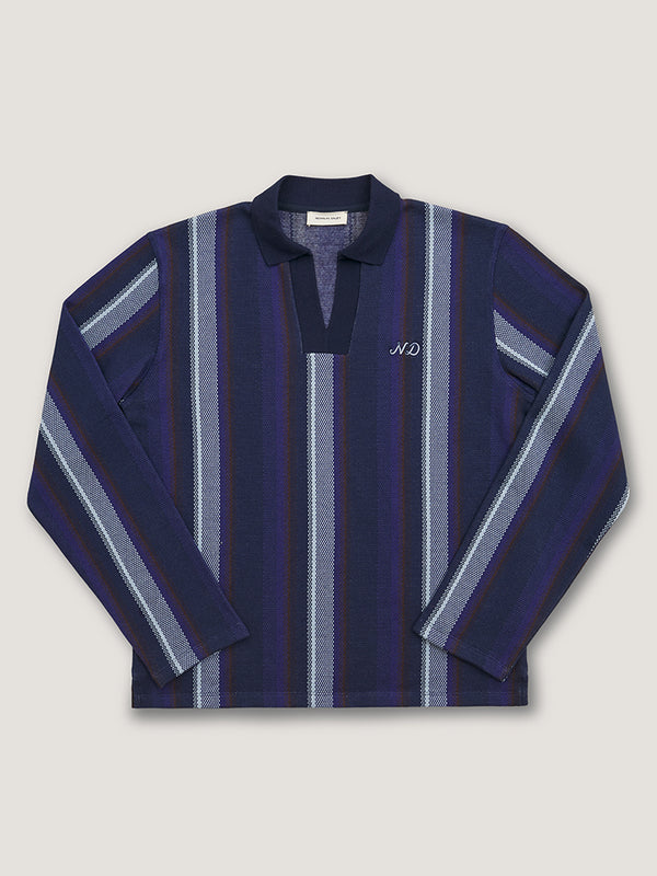 nicholas daley L/S STRIPED POLO - NAVY / CHOCOLATE
