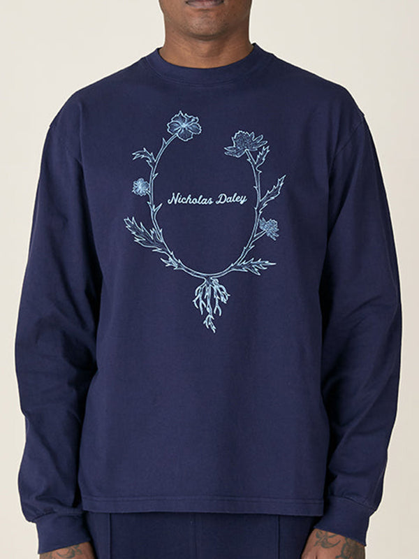 Nicholas Daley L/S WREATH T-SHIRT - NAVY