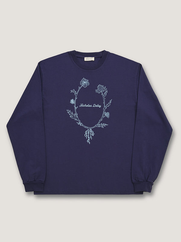 nicholas daley L/S WREATH T-SHIRT - NAVY