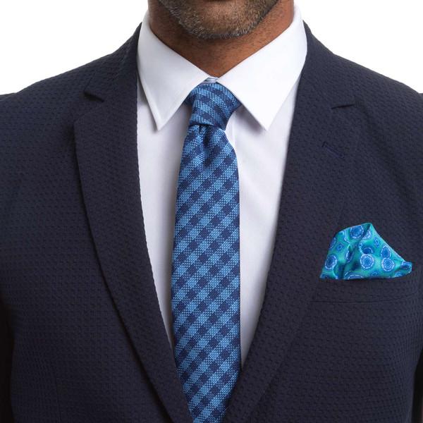 nick graham Checkered Grid Tie & Outlined Floral Pocket Square Set