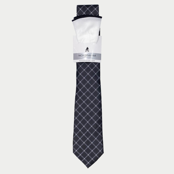 Nick Graham Dot Grid Necktie & Satin Solid Pocket Round Set