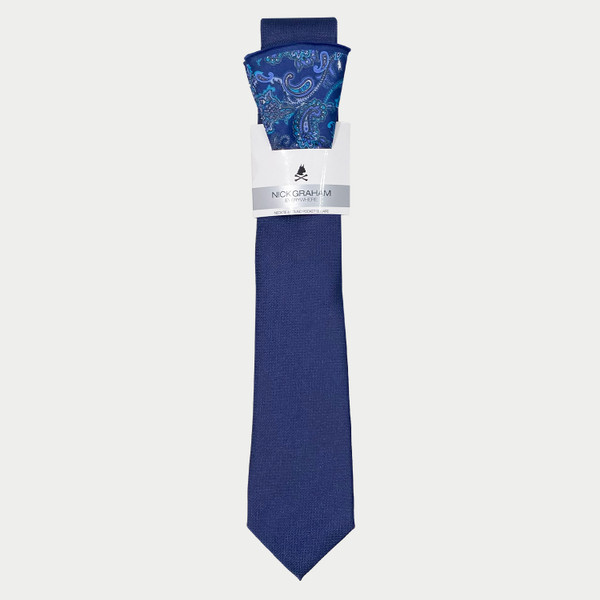 Nick Graham Pebble Text Solid Tie & Floral Paisley Pocket Round Set