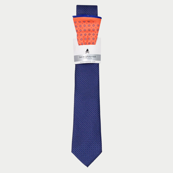 Nick Graham Textured Dot Grid Tie & Lotus Medallion Pocket Round Set