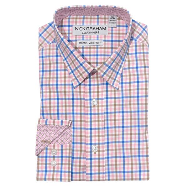 Nick Graham Triple Track Plaid Traveler Dress Shirt