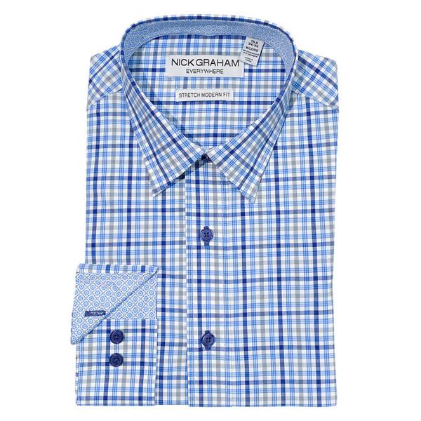 nick graham Triple Track Plaid Traveler Dress Shirt