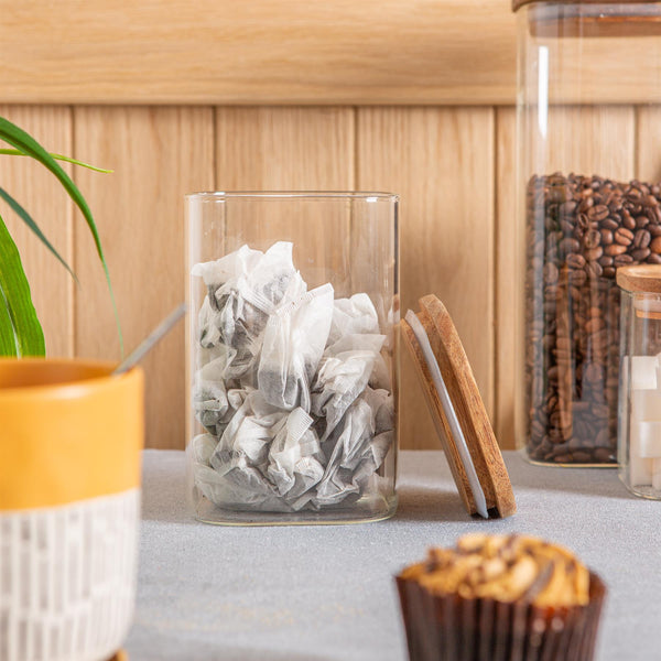 Nicola Spring 1.1L Square Glass Storage Jar With Wooden Lid