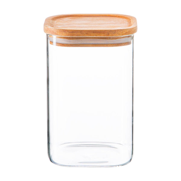 nicola spring 1.1L Square Glass Storage Jar with Wooden Lid