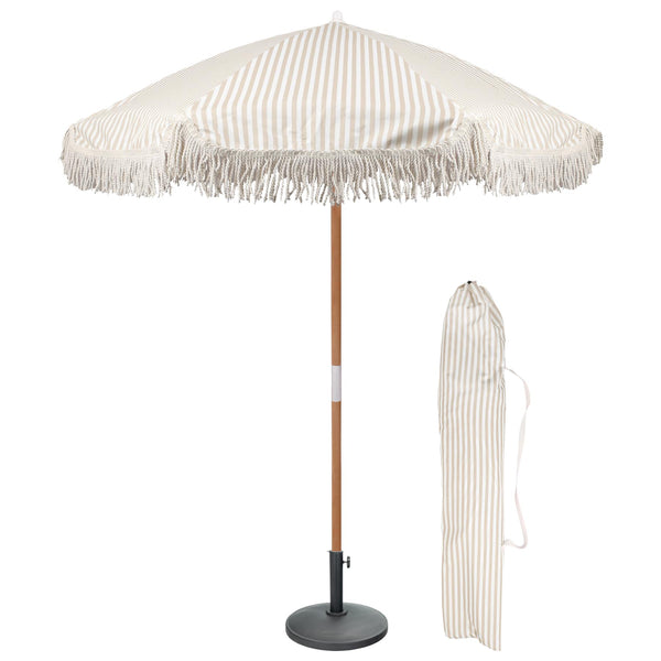 nicola spring 1.4M Tassel Fringed Wooden Garden Parasol & Base Set