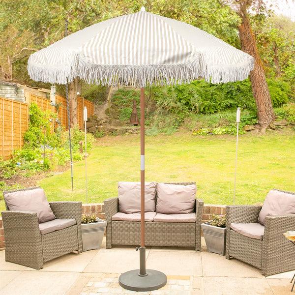 Nicola Spring 1.4M Wooden Garden Parasol With Tassel Fringe