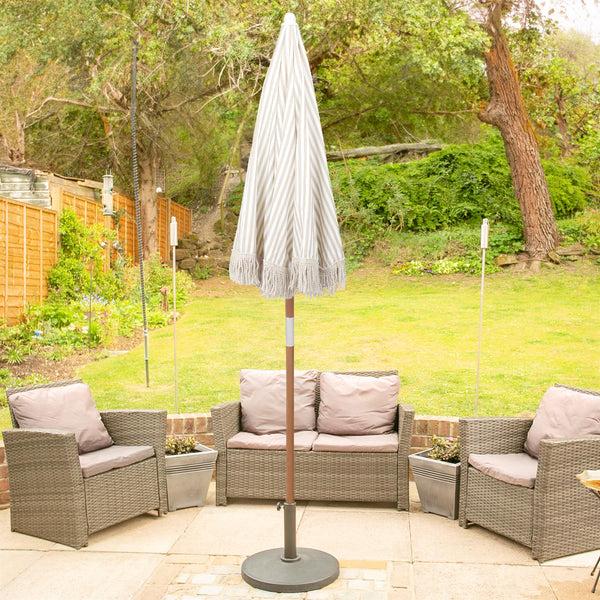 Nicola Spring 1.4M Wooden Garden Parasol With Tassel Fringe