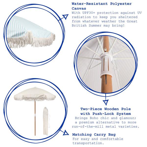 Nicola Spring 1.4M Wooden Garden Parasol With Tassel Fringe