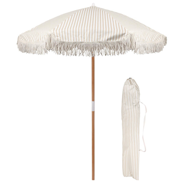 nicola spring 1.4M Wooden Garden Parasol with Tassel Fringe