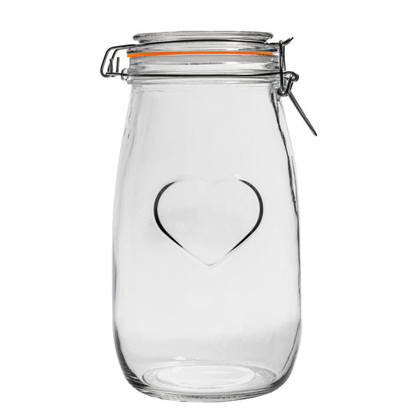 Nicola Spring 1.5L Air Tight Glass Storage Jar With Embossed Heart Detail