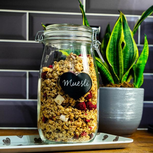 Nicola Spring 1.5L Air Tight Glass Storage Jar With Embossed Heart Detail & Label - Pack Of Six