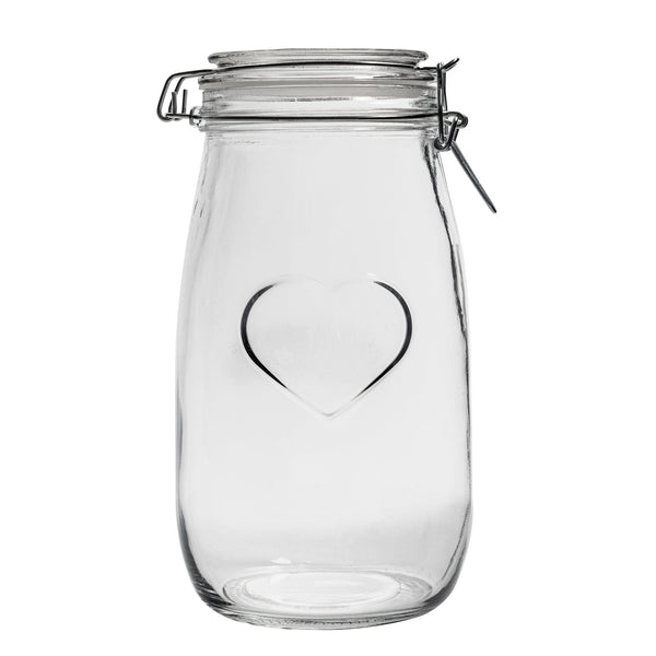 nicola spring 1.5L Air tight Glass Storage Jar with Embossed Heart Detail