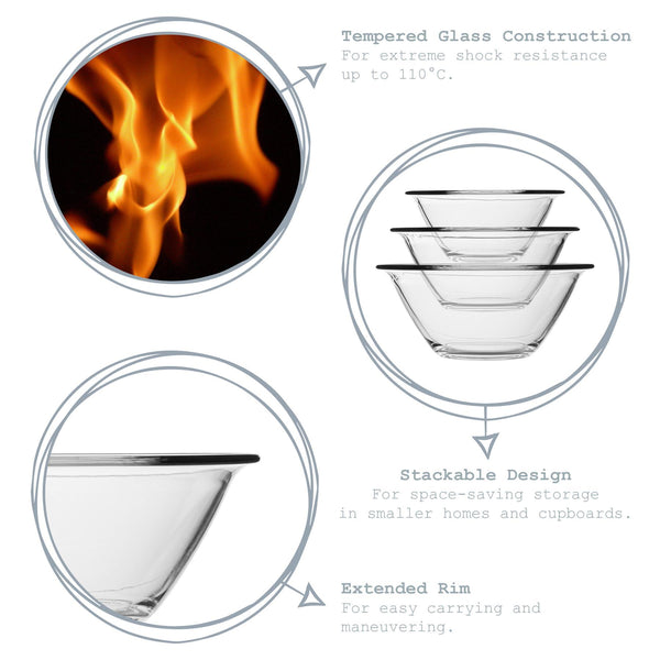 Nicola Spring 1.5L Clear Mr Chef Glass Nesting Mixing Bowl