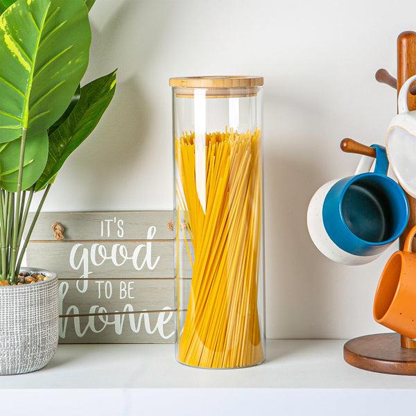 Nicola Spring 1.5L Scandi Storage Jar With Carved Wooden Lid