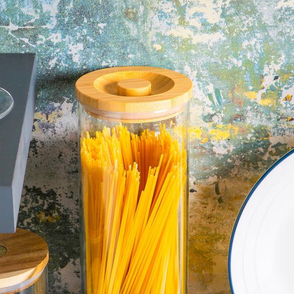 Nicola Spring 1.5L Scandi Storage Jar With Carved Wooden Lid