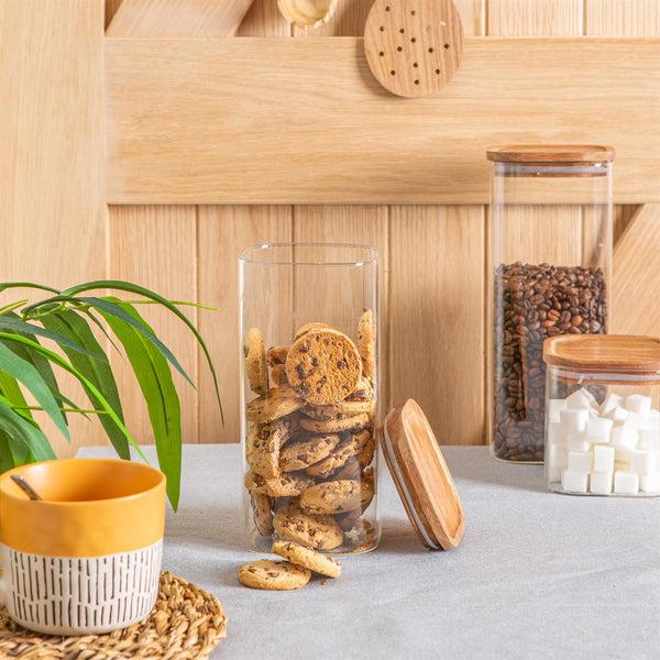 Nicola Spring 1.5L Square Glass Storage Jar With Wooden Lid