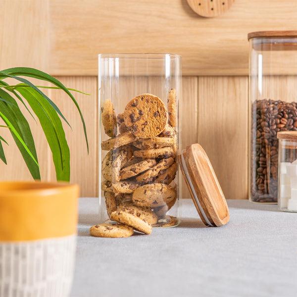 Nicola Spring 1.5L Square Glass Storage Jar With Wooden Lid