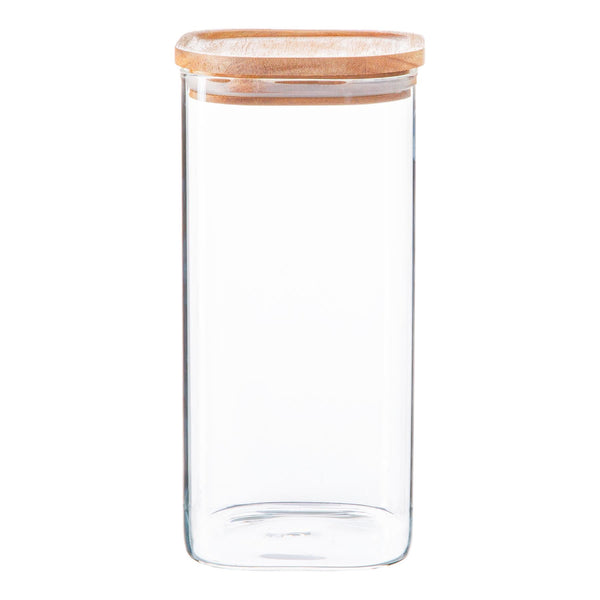 nicola spring 1.5L Square Glass Storage Jar with Wooden Lid