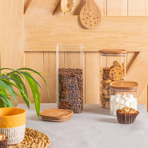 Nicola Spring 1.9L Square Glass Storage Jar With Wooden Lid