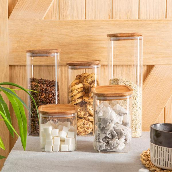 Nicola Spring 1.9L Square Glass Storage Jar With Wooden Lid