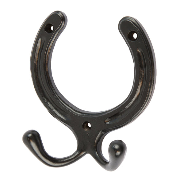 nicola spring 100mm x 110mm Black Horse Shoe Double Coat Hook