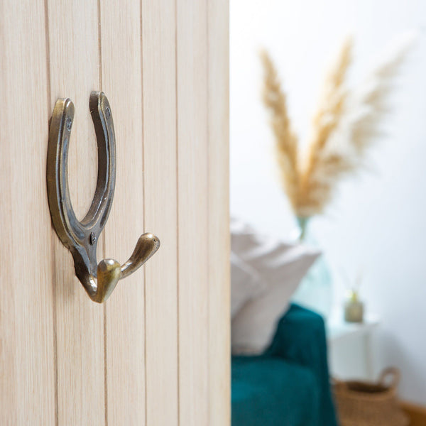 Nicola Spring 100mm X 110mm Brass Horse Shoe Double Coat Hook
