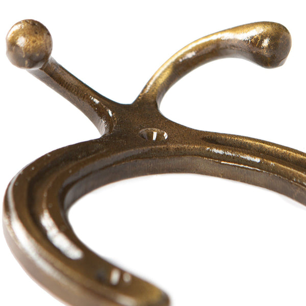 Nicola Spring 100mm X 110mm Brass Horse Shoe Double Coat Hook