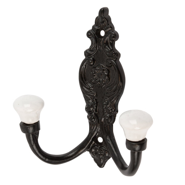 nicola spring 100mm x 115mm Black Ornate Double White Ceramic Coat Hook