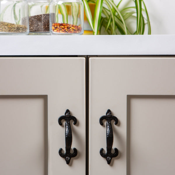 Nicola Spring 105mm Black Antique Fleur De Lis Door Handle