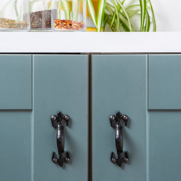Nicola Spring 105mm Black Rustic Fleur De Lis Door Handle