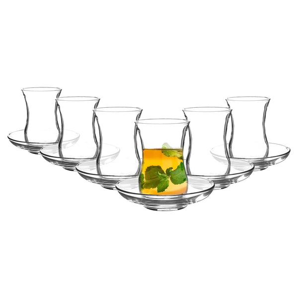 nicola spring 115ml Klasik Glass Turkish Tea Cups & Saucers - 6 Sets