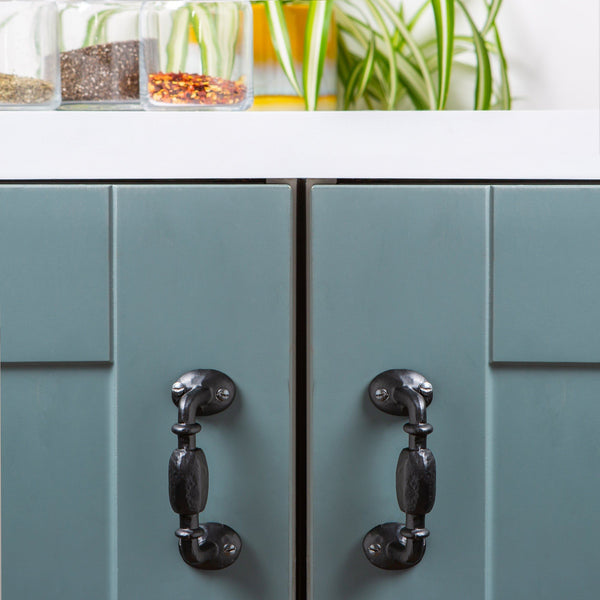 Nicola Spring 115mm Black Offset Wrought Iron Door Handle