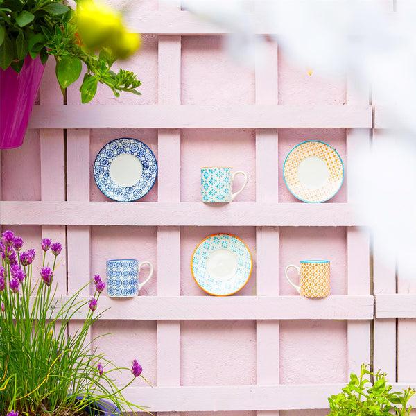 Nicola Spring 12 Piece 65ml Hand-Printed Stoneware Espresso Cup & Saucer Set