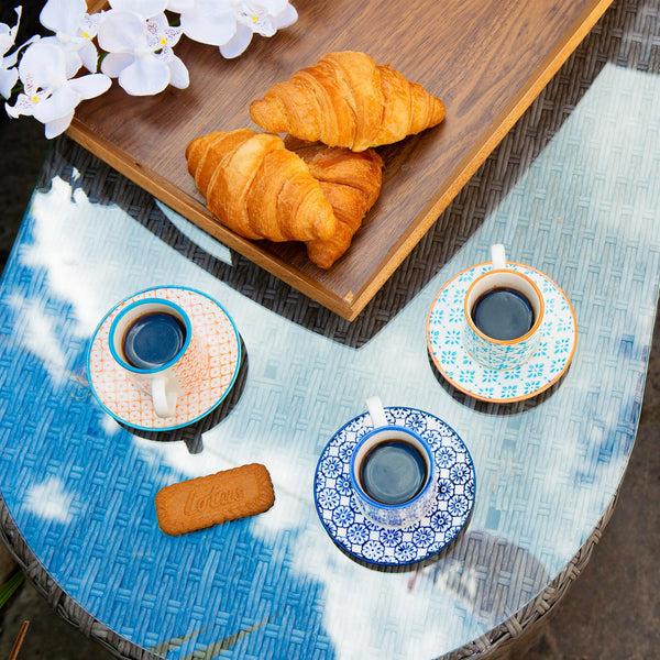 Nicola Spring 12 Piece 65ml Hand-Printed Stoneware Espresso Cup & Saucer Set