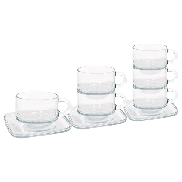 nicola spring 12pc 270ml Cozy Stacking Glass Coffee Cups & Saucer Set