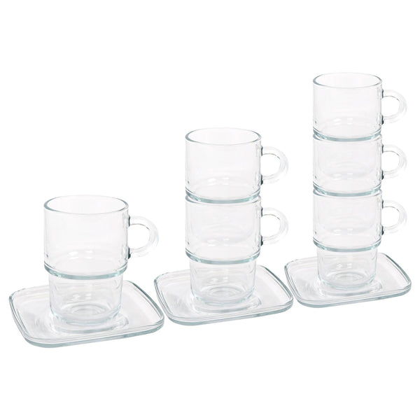nicola spring 12pc 350ml Cozy Stacking Glass Coffee Cups & Saucers Set