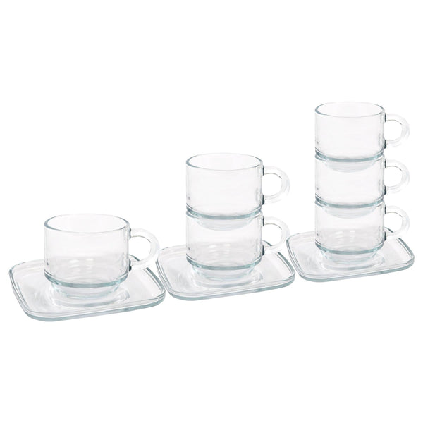 nicola spring 12pc 90ml Cozy Stacking Glass Espresso Cups & Saucers Set