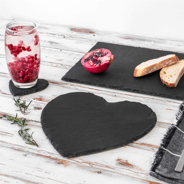 Nicola Spring 12pc Black Heart Slate Placemats & Coasters Set