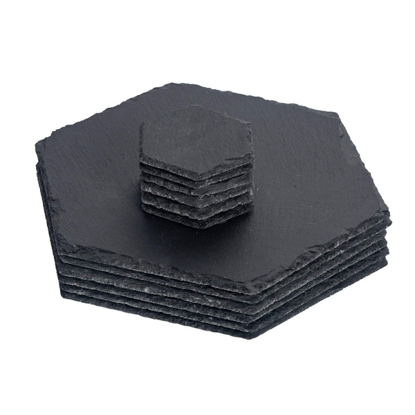 nicola spring 12pc Black Hexagon Slate Placemats & Coasters Set