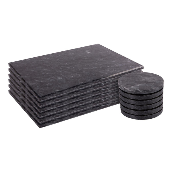 nicola spring 12pc Black Marble Placemats & Round Coasters Set