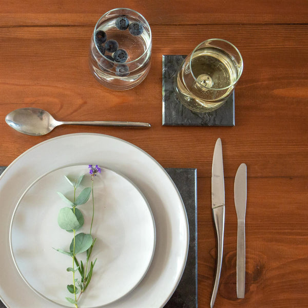 Nicola Spring 12pc Black Marble Placemats & Square Coasters Set