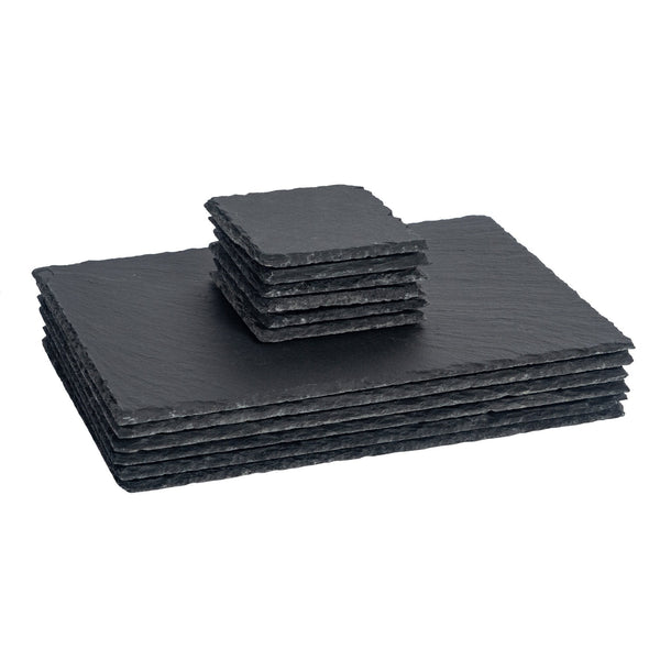 nicola spring 12pc Black Rectangle Slate Placemats & Coasters Set
