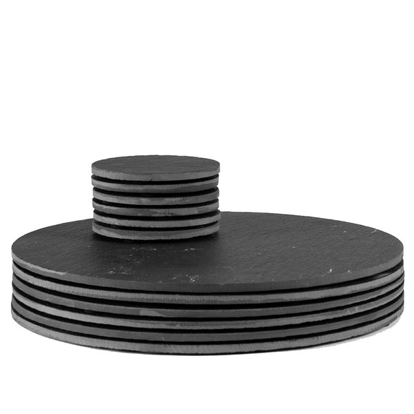 nicola spring 12pc Black Round Linea Slate Placemats & Coasters Set