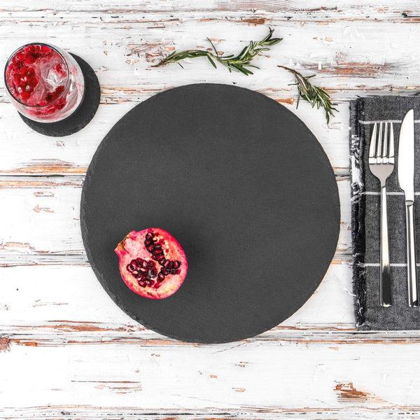Nicola Spring 12pc Black Round Slate Placemats & Coasters Set