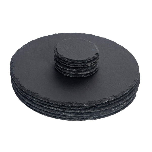 nicola spring 12pc Black Round Slate Placemats & Coasters Set