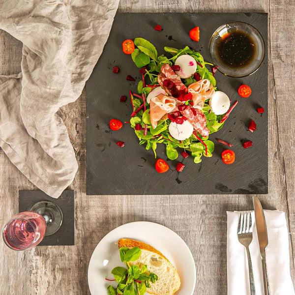 Nicola Spring 12pc Black Square Linea Slate Placemats & Coasters Set