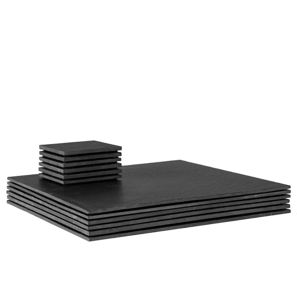 nicola spring 12pc Black Square Linea Slate Placemats & Coasters Set